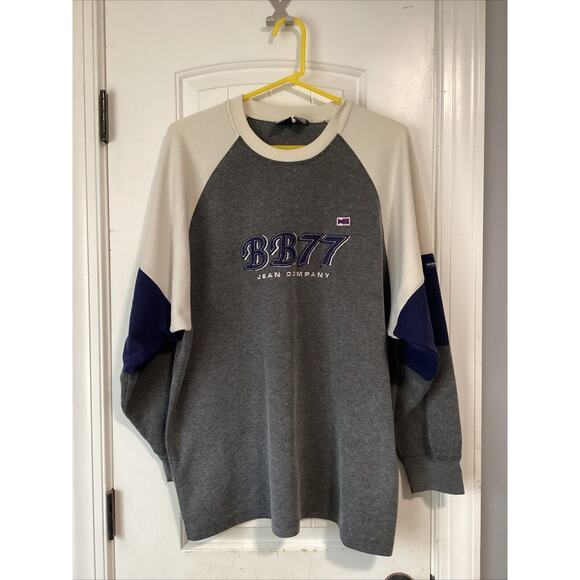 Bugle Boy 77 Mens Sweater Sweatshirt Vintage 90s Grey Americana Patch Size XL - Picture 1 of 3